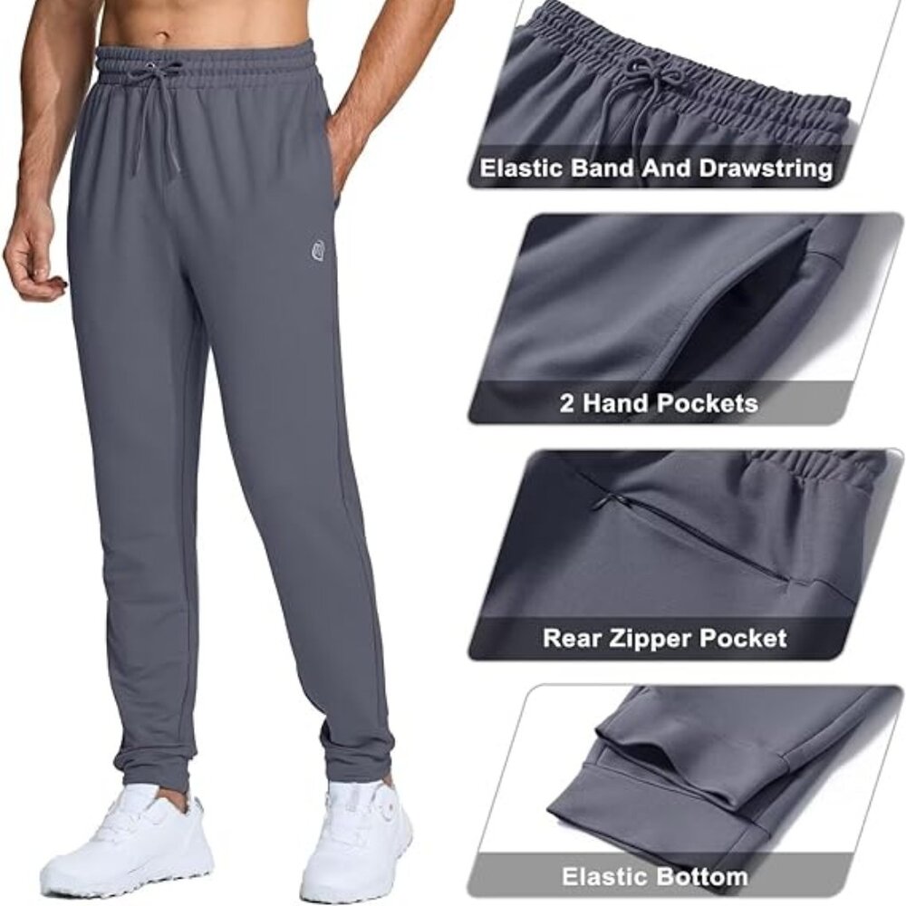 VEBOON Men Running Track Pant Gym Workout Pants Tapered Drawstring Jogge…